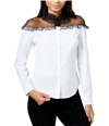 maison Jules Womens Ruffled Illusion Contrast Button Up Shirt brightwhite XXS