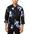 I-N-C Mens Abstract Floral Button Up Shirt bluecombo M