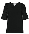 bar III Womens Runched Shoulder Basic T-Shirt deepblack XXS
