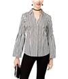 I-N-C Womens Tiered Sleeve Button Up Shirt stripe S