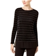 I-N-C Womens Metallic Stripe Pullover Blouse black S