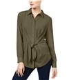I-N-C Womens Tie Front Button Down Blouse brightgreen M