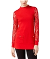 I-N-C Womens Lace-Sleeve Knit Sweater realred M