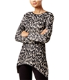 I-N-C Womens Handkerchief-Hem Knit Sweater leopard XS