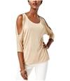 I-N-C Womens Metallic Knit Blouse gold M