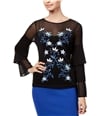 Thalia Sodi Womens Mesh Embroidered Knit Blouse deepblack M
