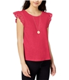 maison Jules Womens Flutter Sleeve Knit Blouse crushedcoral L
