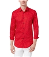 I-N-C Mens Stretch Wheat-Print Button Up Shirt redcombo XS