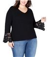 I-N-C Womens Lace-Cuff Pullover Sweater black 1X