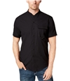 I-N-C Mens Banded Collar Button Up Shirt blackcombo XS