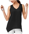 I-N-C Womens Hankerchief Hem Sleeveless Blouse Top black XS