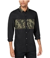 I-N-C Mens Camouflage Button Up Shirt deepblack S