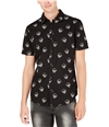 I-N-C Mens Skull Button Up Shirt black XS