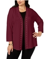 JM Collection Womens Stud-Border Cardigan Sweater red 1X