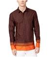 I-N-C Mens Multi Print Button Up Shirt orangecombo XL