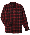 I-N-C Mens Frayed Plaid Button Up Shirt redcombo XS