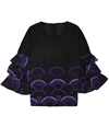 Alfani Womens Printed Tiered-Sleeve Zip-up Blouse black 1X
