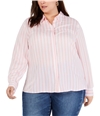I-N-C Womens Soft Stripe Button Up Shirt pinkwht 1X
