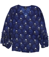 Alfani Womens Ruffle Sleeve Pullover Blouse blue L