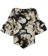 Alfani Womens Floral Tiered Sleeve Pullover Blouse black S