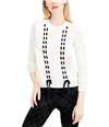 maison Jules Womens Ruffle Lace Pullover Sweater white XS