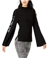I-N-C Womens Faux Leather Stripe Pullover Sweater black L