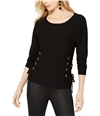 I-N-C Womens Lace Up Sides Pullover Sweater black S