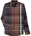 Alfani Mens Bowler Plaid Button Up Shirt richcognac S
