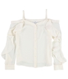 bar III Womens Solid Button Down Blouse white S