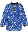 Alfani Womens Ribbed Trim Pullover Blouse blue XS