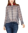 I-N-C Womens Ruffled Side Button Down Blouse gray M