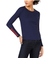 maison Jules Womens Lace Sleeve Pullover Blouse navy XXS