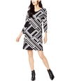 I-N-C Womens Varisty Shift Dress blackwhite S