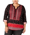 Style & Co. Womens Printed Roll-Tab Tunic Blouse darkred 0X