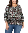 Style & Co. Womens Floral Pullover Blouse black 1X