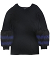 Alfani Womens Faux Fur Trim Pullover Blouse black 2X
