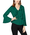 I-N-C Womens Sculpted Ruffle Pullover Blouse green S