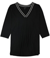 Alfani Womens Sweater Trim Pullover Blouse black 1X