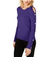 I-N-C Womens Buttoned Sleeve Pullover Sweater brightpur L