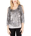 I-N-C Womens Liquid Cold Shoulder Pullover Blouse gray S