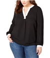 I-N-C Womens Colorblocked Pullover Blouse black 1X