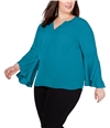 I-N-C Womens Bell Sleeve Pullover Blouse blue 1X