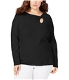 I-N-C Womens Twist-Front Pullover Sweater black 1X