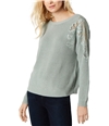I-N-C Womens Lace Shoulder Pullover Sweater green L