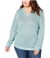 I-N-C Womens Metallic Pullover Sweater green 2X