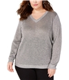 I-N-C Womens Metallic Pullover Sweater silver 3X