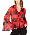 I-N-C Womens Ruffle Pullover Blouse red S