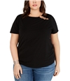 I-N-C Womens O-Ring Embellished T-Shirt black 1X