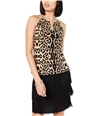 I-N-C Womens Leopard Print Halter Top Shirt brown XS