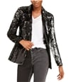 I-N-C Womens Sequin One Button Blazer Jacket black S